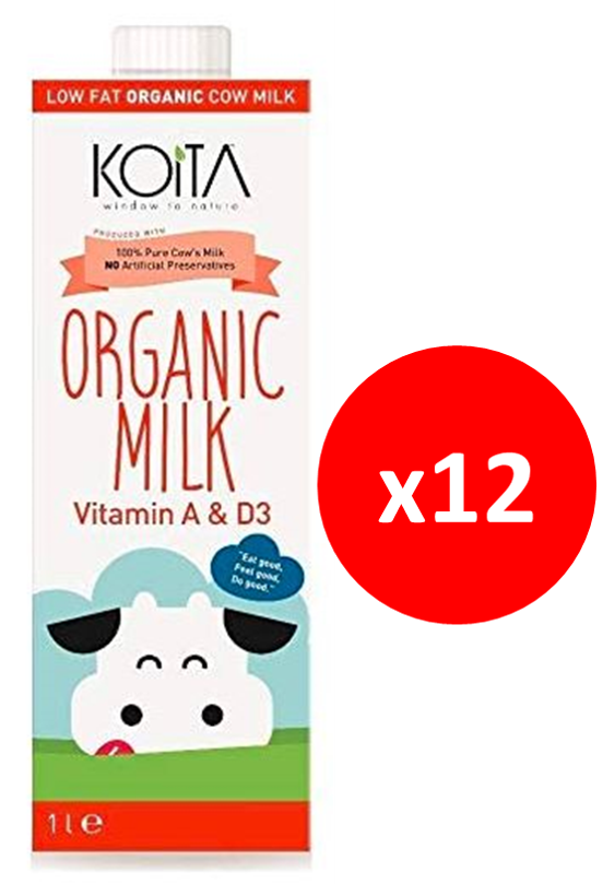 Koita Organic Low Fat Cow Milk Pack of 12x1L